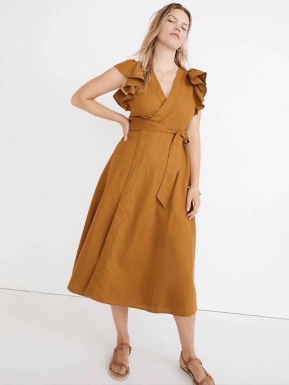Madewell Ruffle Sleeve Wrap Midi Dress